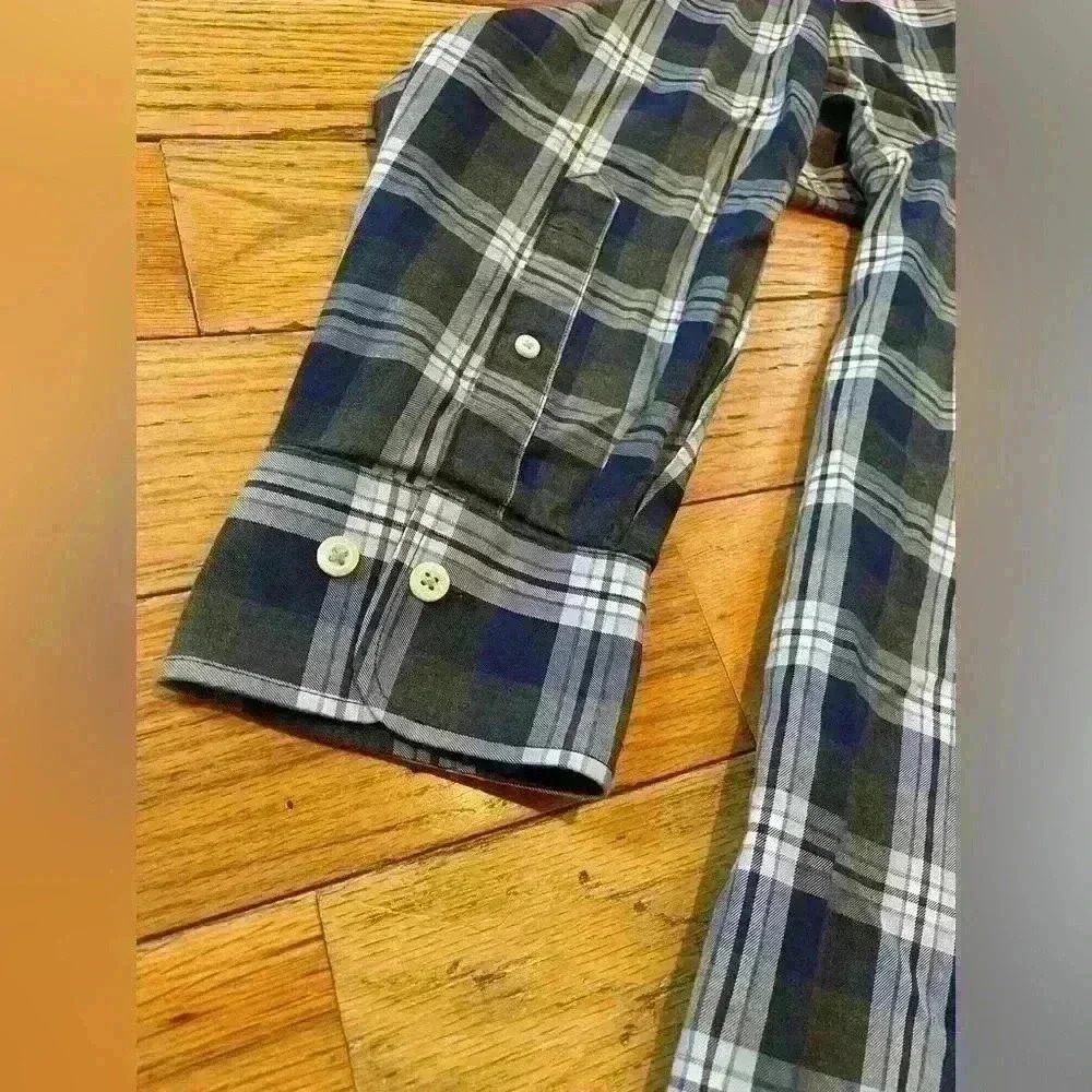 Peter Millar Button Down Shirt Men's Size XXL Blue/Gray Plaid Long Sleeve Pocket - Picture 3 of 11